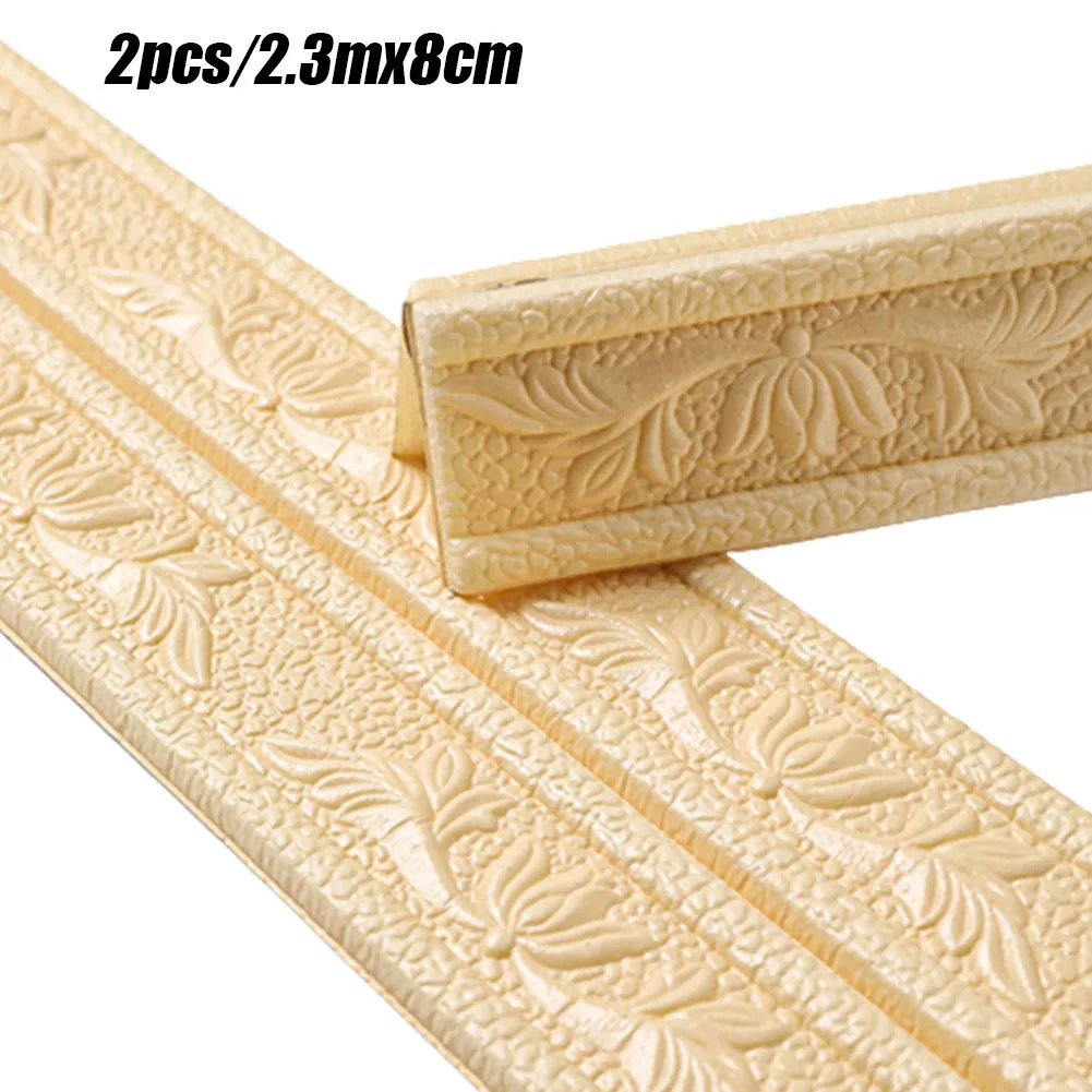 

2pcs-waterproof Se-lf-adhesive 3D Three-dimensional Baseboard Wall Sticker TV Background Wall Frame Edge Banding Foam Waist Line