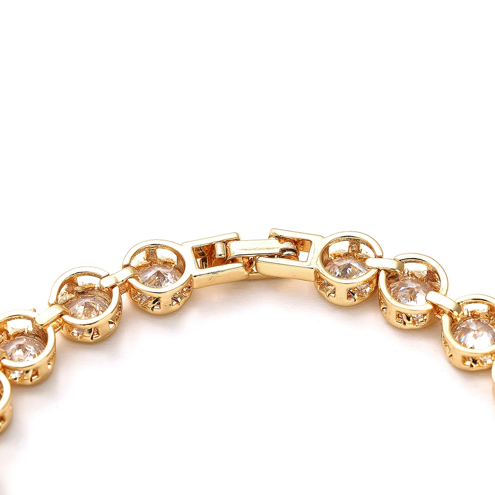 Round Copper Gold Sparkling Zircons Chain Bracelet Women Link Tennis Bracelet Fashion Jewelry Gift Dropshipping