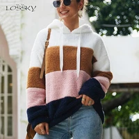 lossky women hoodies sweatshirt striped patchwork ladies long sleeve pullover plush top autumn winter female warm clothing 2020