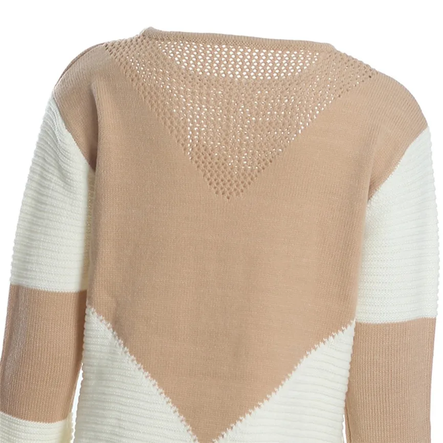Sueter Mujer Invierno 2019 Women's Fashion Long Sleeve Colorblock Hollow Knitted Sweater Wrap Pullover Loose Casual Army Top | Мужская