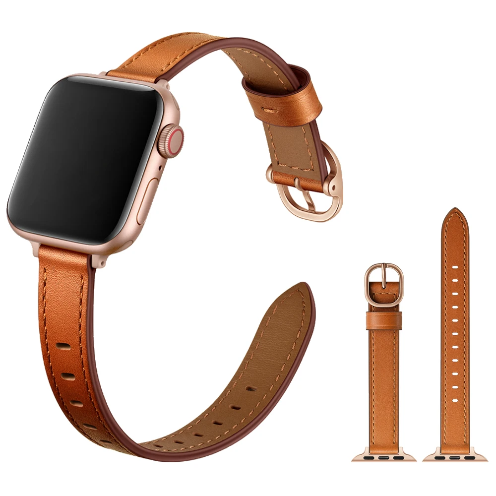 

14mm Slim Leather Strap for Apple Watch Band 44mm 40mm 45mm 41mm 42mm 38mm Watchband iwatch 7 6 se 5 4 3 2 Bracelet Wristbelt