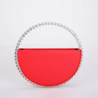 colour diamond circular evening bag women round handle rhinestone dinner clutch purse ladies half moon handbag fashion