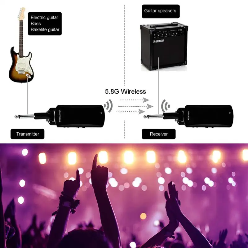 

Wireless Guitar System - 5.8GHz Rechargeable Guitar Wireless Transmitter Receiver - Electric Digital Guitar System