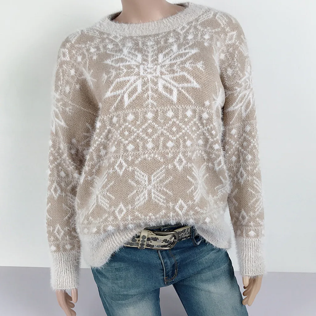 Женский джемпер свитер со снежинками пуловер топы пальто на Рождество и зиму
