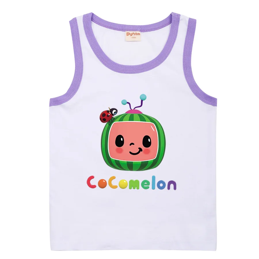 

2-16Y Kids Cartoon Cotton Vest Boys Cute Cocomelon JJ Clothes Baby Girls Watemelon Graphic Clothing Children Sleeveless T Shirts