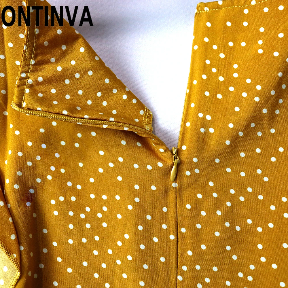 Женское летнее платье оранжевого цвета с v образным вырезом оборками рукавами и