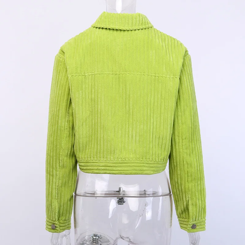 

Streetwear Autumn Winter Casual Long Sleeve Turn-Down Collar Corduroy Single Breasted Crop Tops Outerwear Fashion Short Jackets