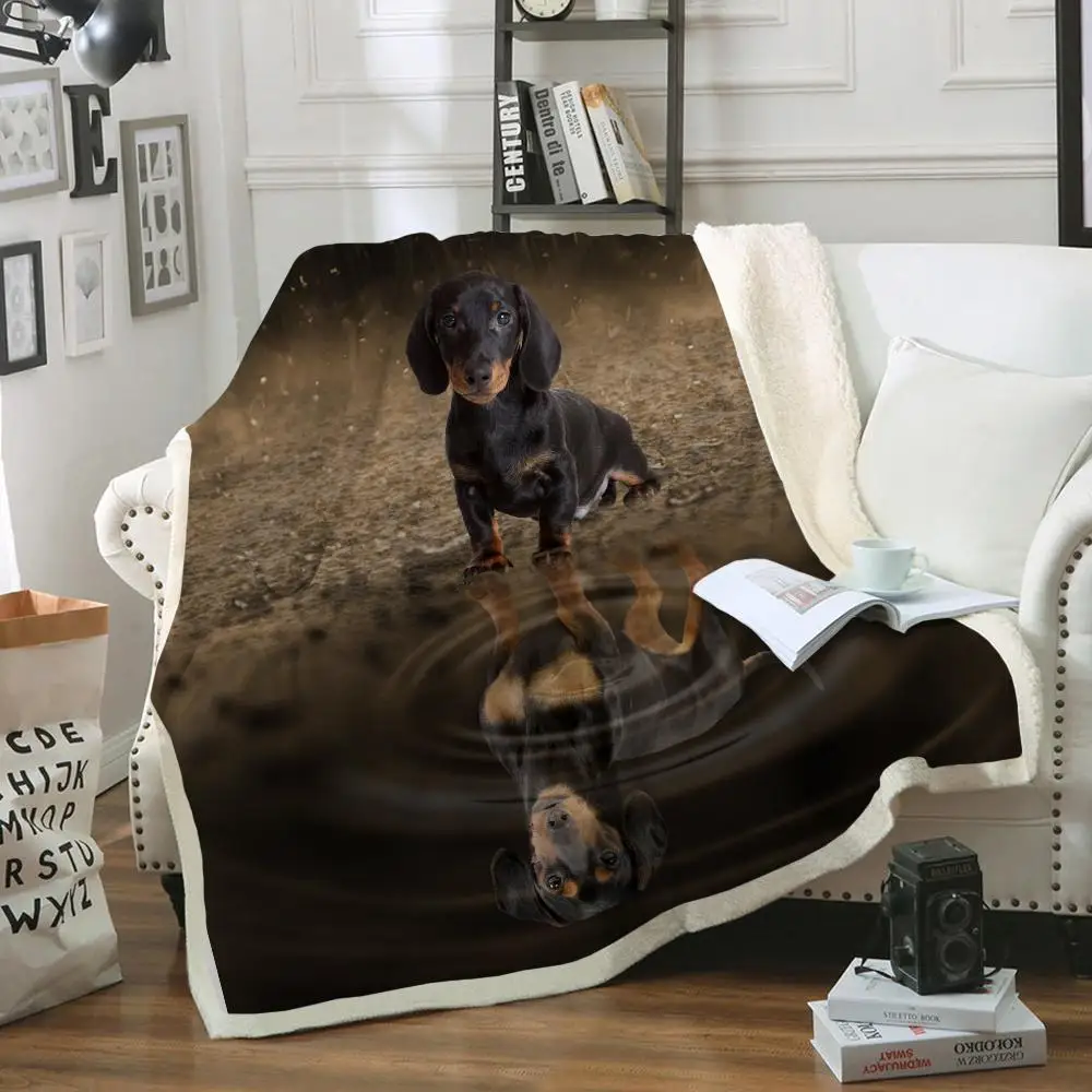

3D Printed Blanket Dachshund Pets Winter Warm Arctic Velvet Bedding/Sofa Love Dogs For Adult/Child