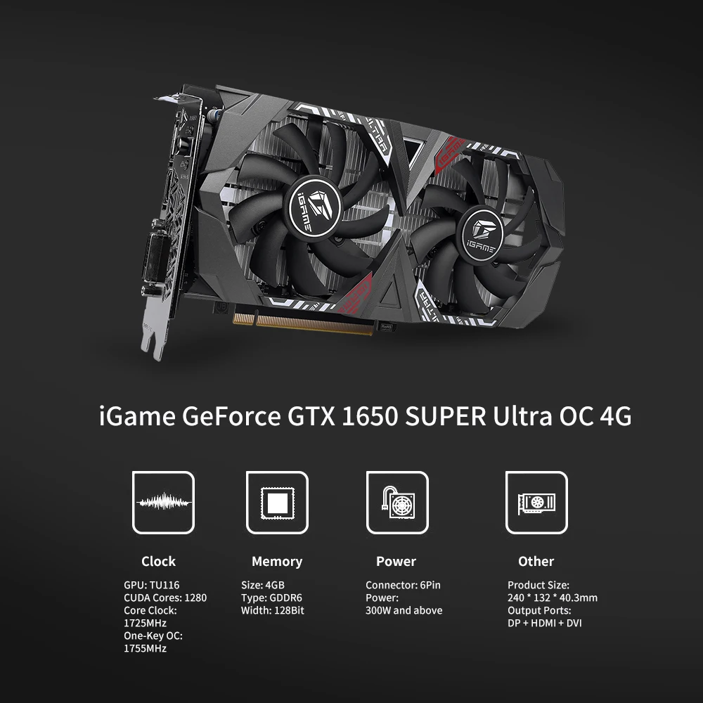 Красочная графическая карта iGame GeForce GTX 1650 SUPER Ultra OC 4G GDDR6 компьютерная игровая видеокарта