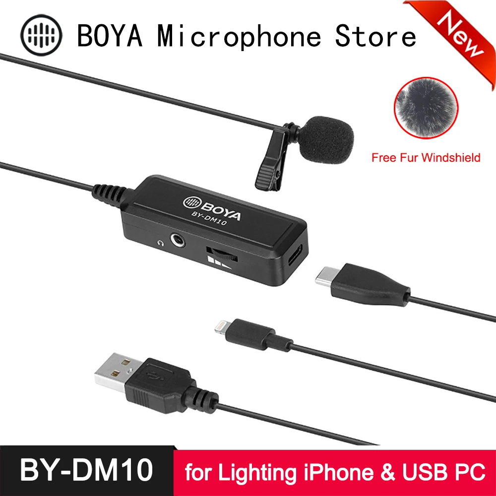 

BOYA BY-DM10 петличный микрофон всенаправленный петличный клип-на видео Mic для iPhone 11 Pro Xs Max Xr X 8 USB ноутбук ПК