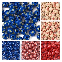 50pcs 16mm christmas natural wooden beads snowflake star stripe pattern printed round spacer loose beads for jewelry making diy