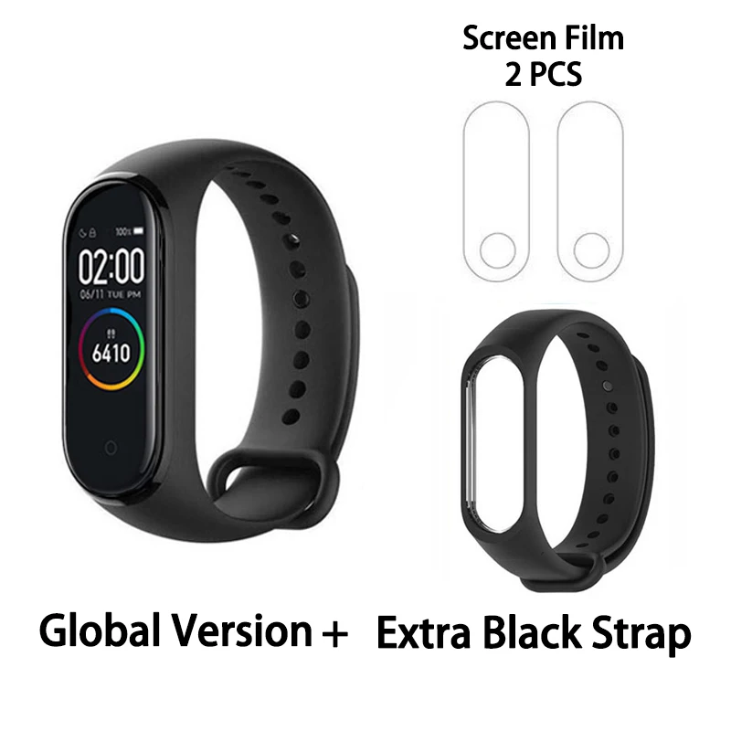 GB black film Xiaomi mi-браслет 4 сердечного ритма фитнес цветной сенсорный экран mi Band 4 умный Браслет 135 мАч Bluetooth 5,0 музыкальный браслет - Цвет: GB black film