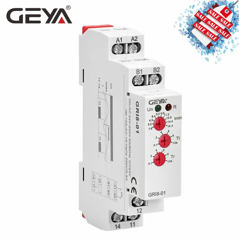 GEYA GRI8-01 реле контроля тока Диапазон тока 8A 16A AC24V-240V DC24V реле защиты от перегрузки по току