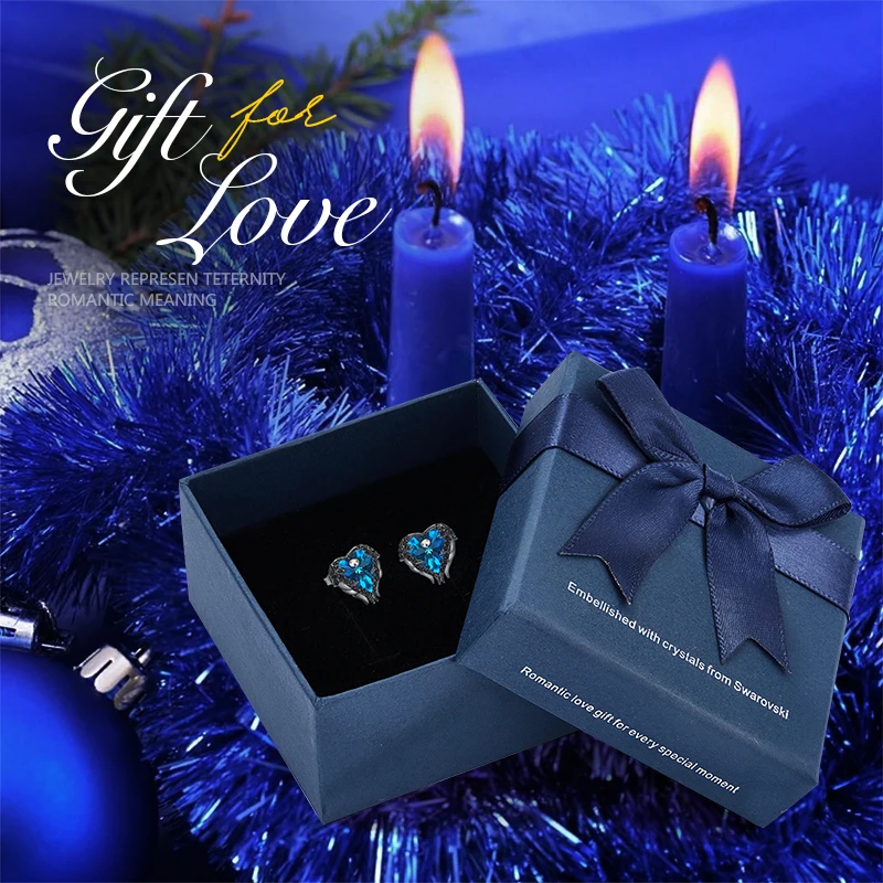 Blue gun plus box CDE серьги-гвоздики, украшенные кристаллами, женские серьги, крылья ангела, серьги в виде сердца, модные драгоценности для ушей, подарки - Цвет камня: Blue gun plus box