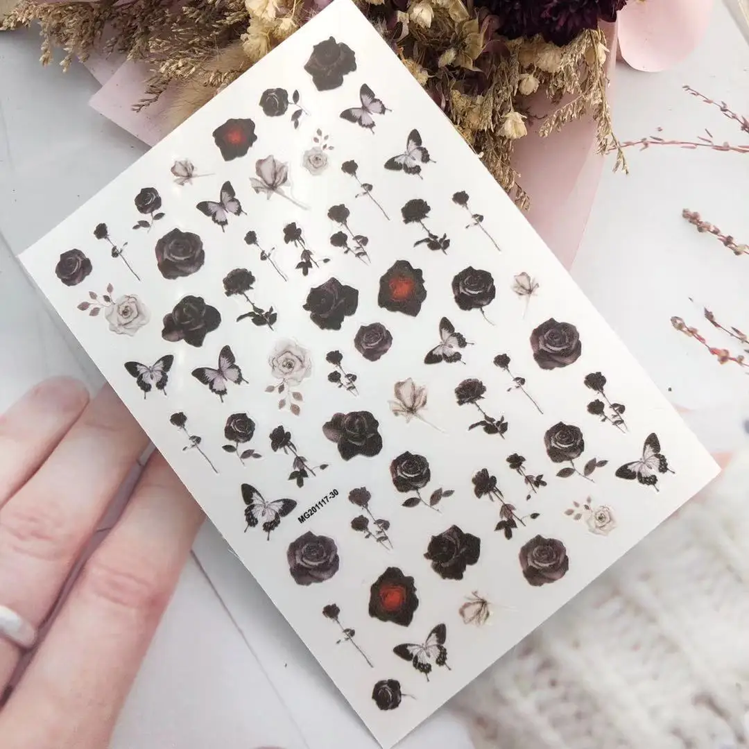 3D Nail Sticker Rose Flower Design DIY Tips Nail Art Ornament Packaging Self Adhesive Transfer Decal Slider