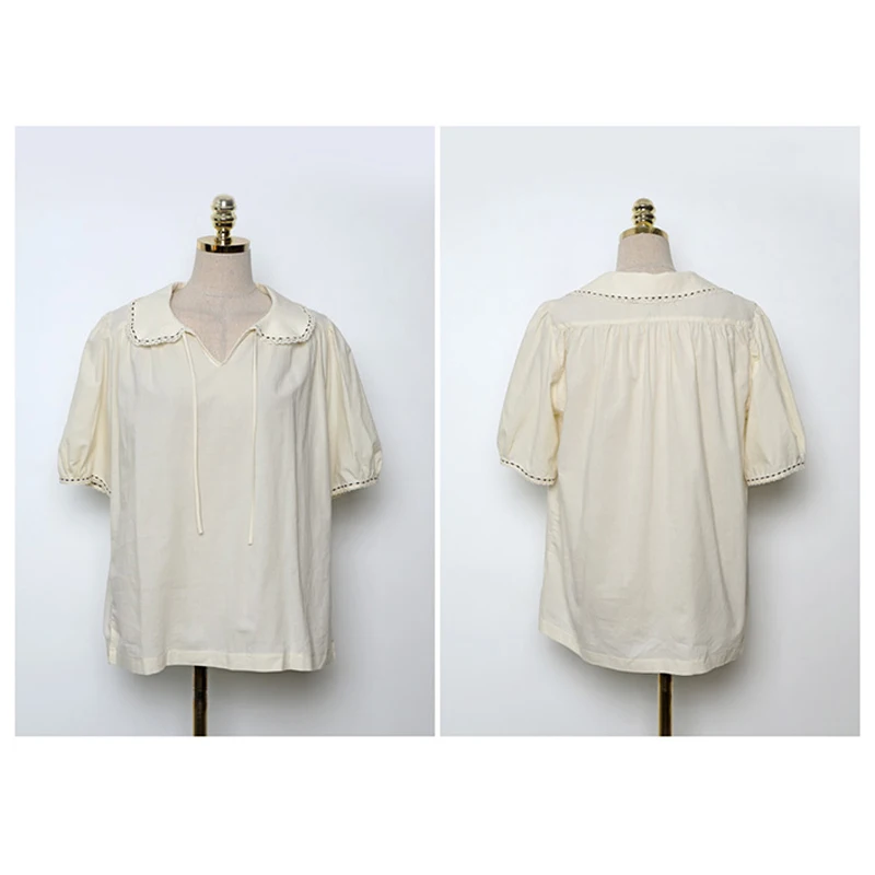 

Embroidery Blouses Women 2021 New Summer Korean Style Shirt Femme Puff Sleeve Lapel Loose Tops Woman Clothes Blusas