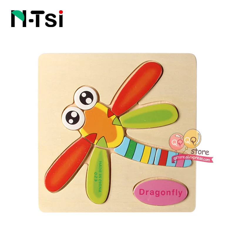 N-Tsi, детские деревянные головоломки, игрушки для малышей, Развивающие головоломки, Развивающие детские игрушки для детей, игры, Мультяшные животные, подарок, 3 года - Цвет: Dragonfly