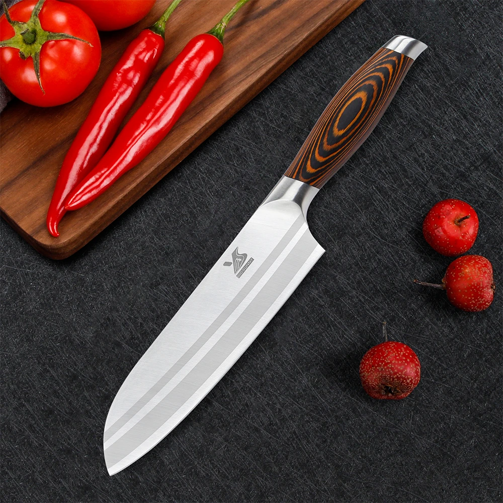 BIGSUNNY 7 дюймовый нож Santoku с немецкой стальной бритвой острое лезвие многоцелевое