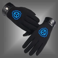 new autumn winter men gloves anime scp foundation prints luminous warm fleece lined touch screen gloves for men mittens