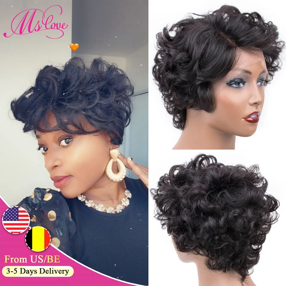 Короткие вьющиеся парики из человеческих волос бразильские без повреждений с