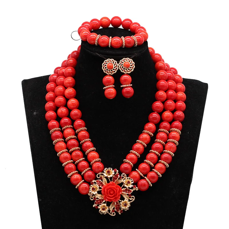 Нигерийские Свадебные украшения коралловые бусины цвет красный и золотой