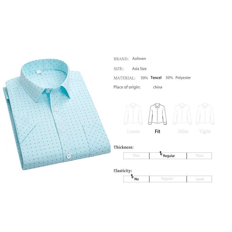 Aoliwen brand Men Shirt Plaid Short Sleeve Dress Striped Formal Shirt 2021 Summer Casual Slim Fit Pocket High Quality Business