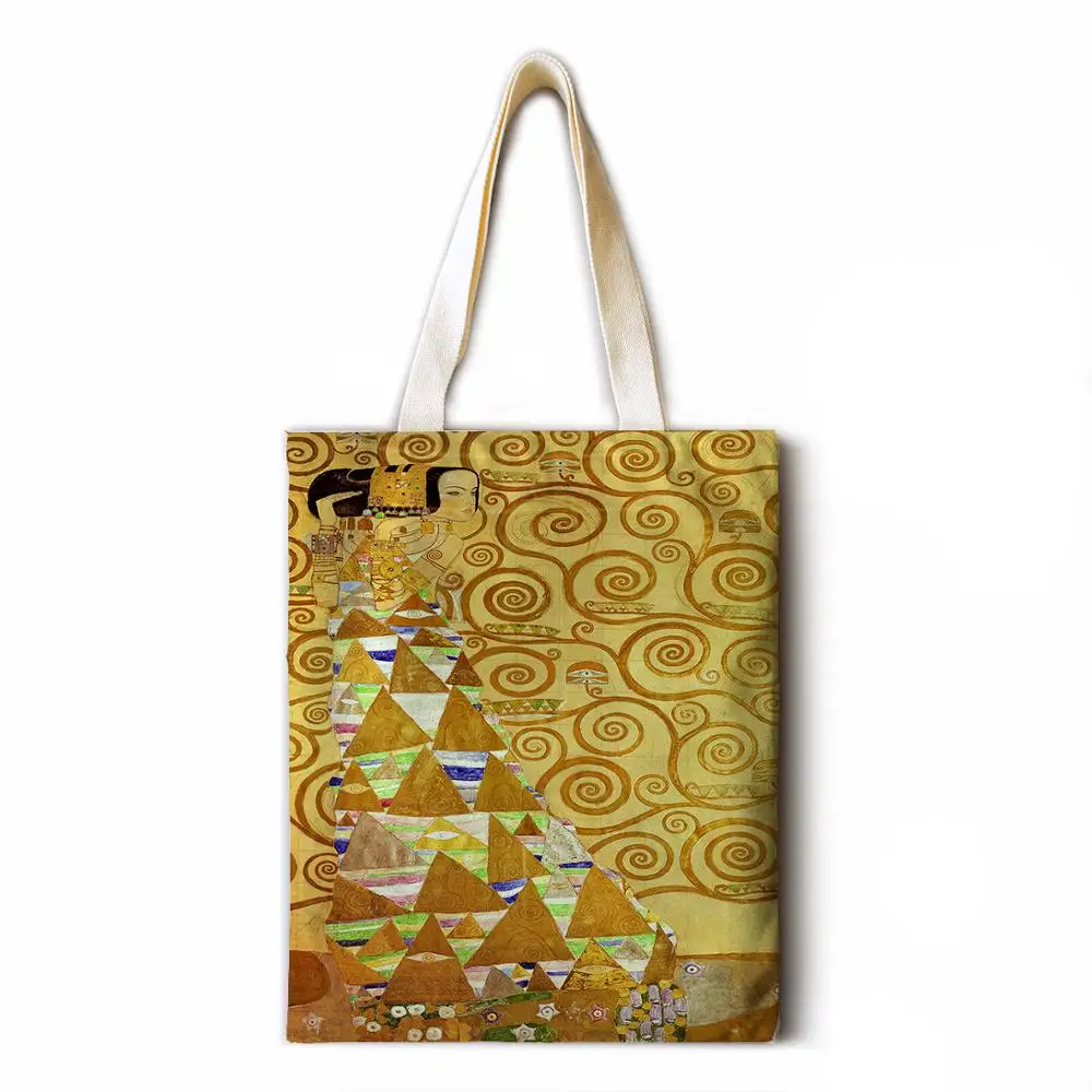 

Golden oil painting cotton and linen ladies large-capacity casual printing handbag fashion art ladies shoulder bag