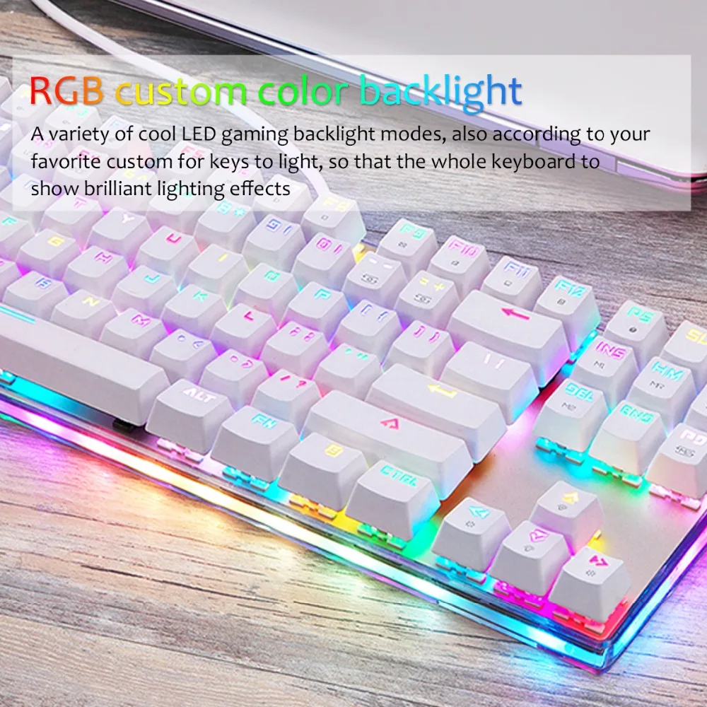 Motospeed K87S ABS USB2.0 Проводная Механическая клавиатура с RGB подсветкой синий переключатель для компьютерных игр и связывания белый 1,8 mCable