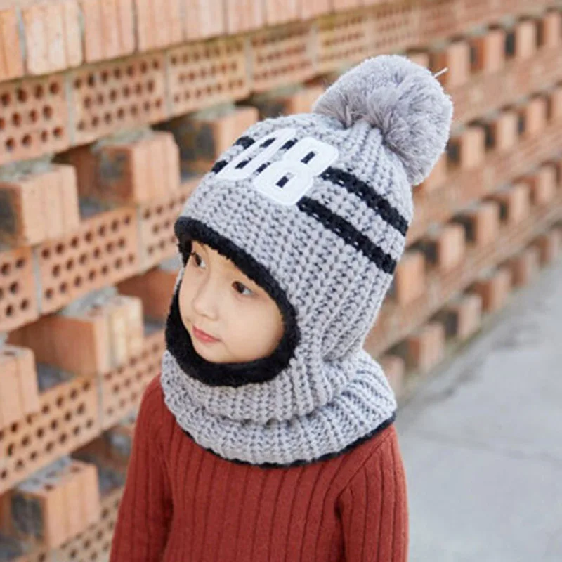 MAERSHEI зимние шапочки для девочек, шарф, вязаная шапка, шапки, маска Gorras Bonnet, теплые зимние шапки для детей, женские шапочки Skullies, шапочки - Цвет: child gray