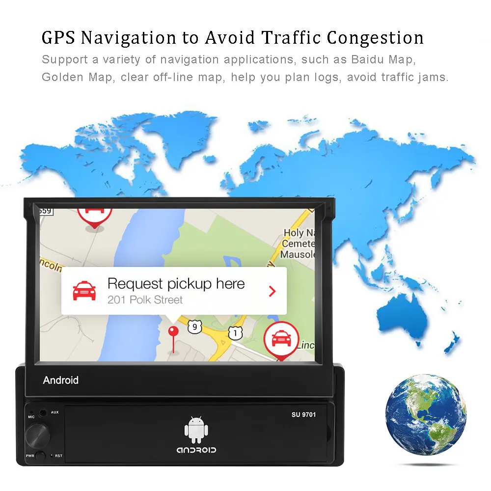 Hikity Android Car Radio 1 Din GPS Multimedia MP5 Player 7'' Audio Stereo Support Mirror link FM USB Rear View Camera | Автомобили