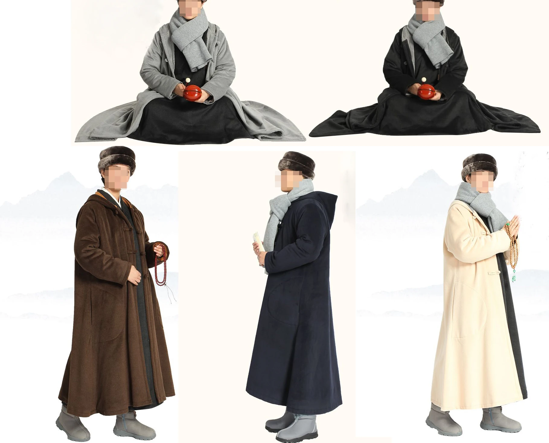 Зимний теплый плащ унисекс для медитации zen shaolin monk kung fu молитва Будды буддийские