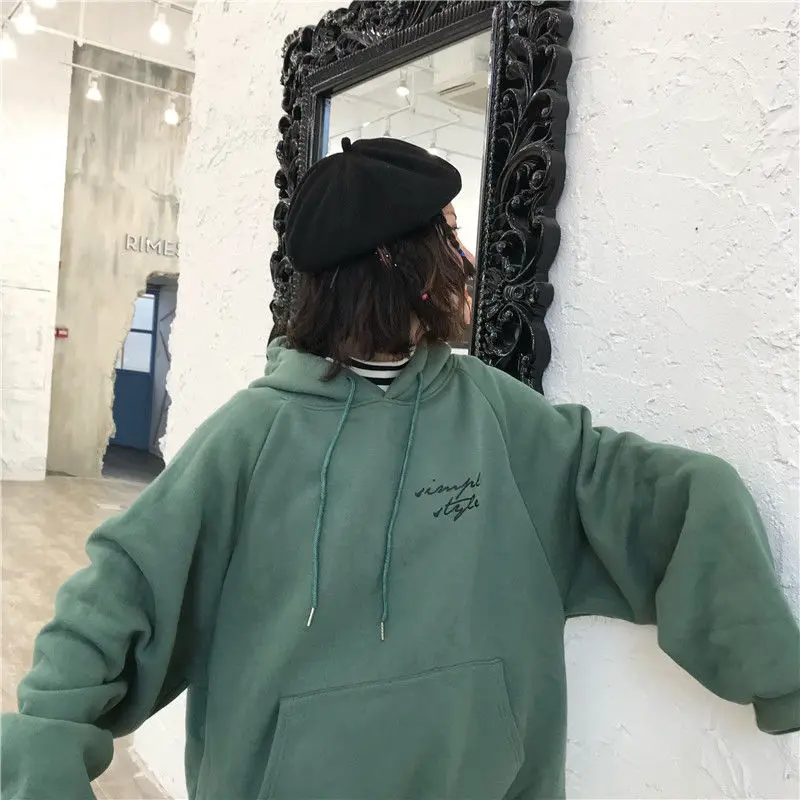 

Kawaii Hoodie Women Thicker Long Sleeve Sweatshirt Soft Girl Letter Print Pullover Women Trendy Leisure Hoodies Solid Warm