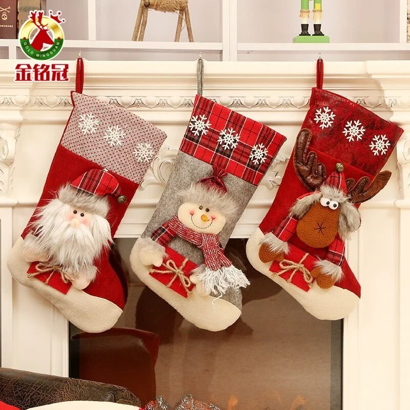 

Christmas Stocking Large Xmas Gift Bags Fireplace Decoration Socks New Year Candy Holder Christmas Decor for Home