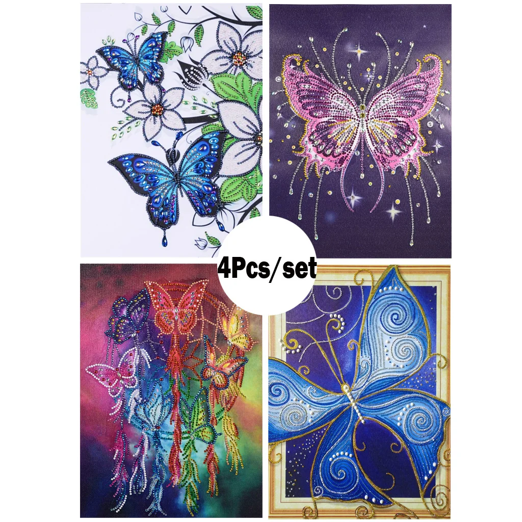 

4Pcs DIY Plant Flower Butterfly Branch Diamond Embroidery Special Shaped Diamond Painting Needlework Rhinestone Crystal Painting