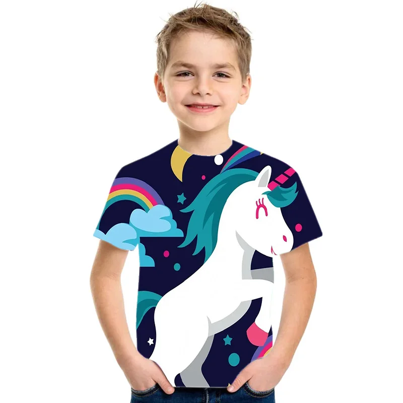 Новинка лета 2021 лидер продаж веселая модная футболка с единорогом для детей