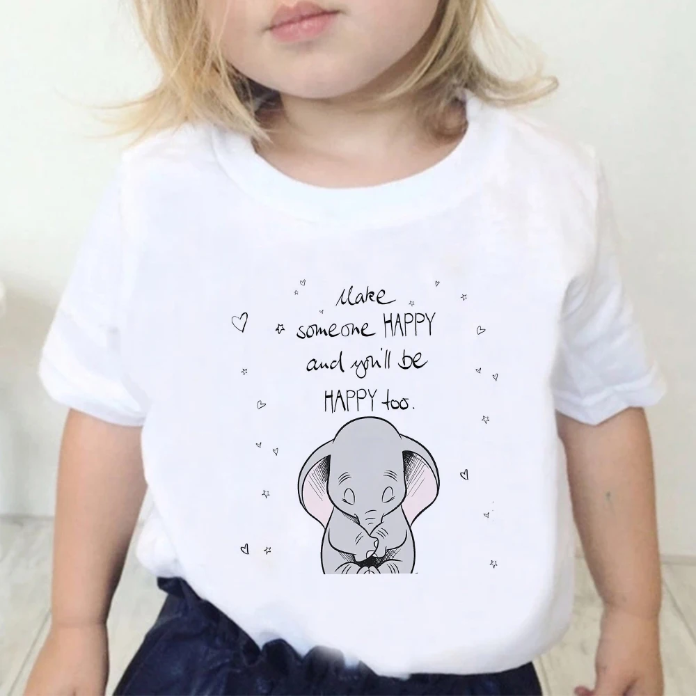 

Children Graphic Fashion Casual Cute Baby Girl Boy Tees Elephant Dumbo Make Someone Happy and You'll Be Happy Too Print Kids Top