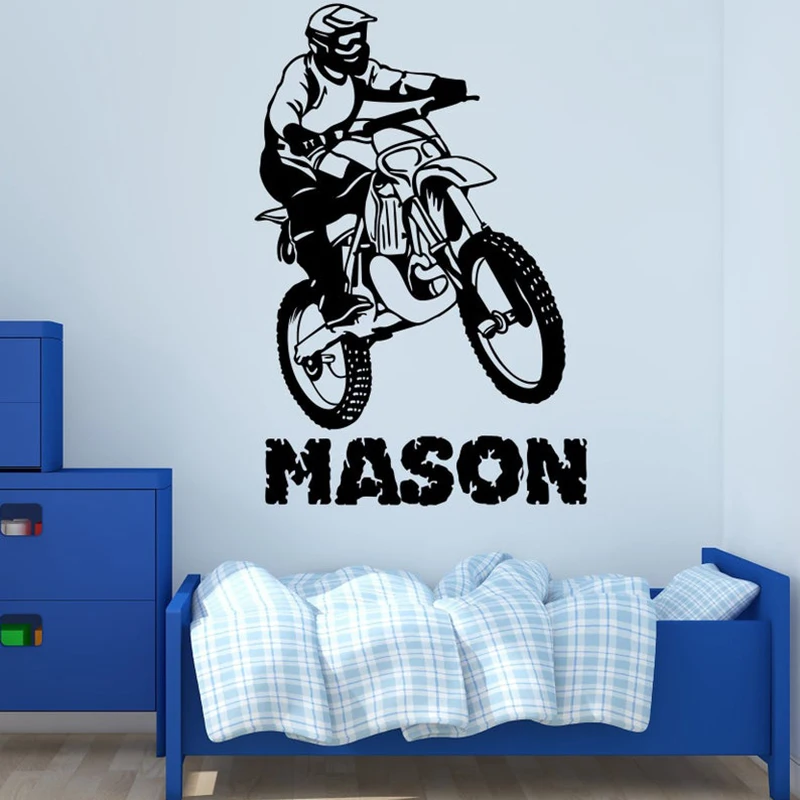 

Motocross Wall Decal - Custom Name Wall Decor Art Personalized Nursery Bike Sticker Kids Vinyl Mural Gift A1-070