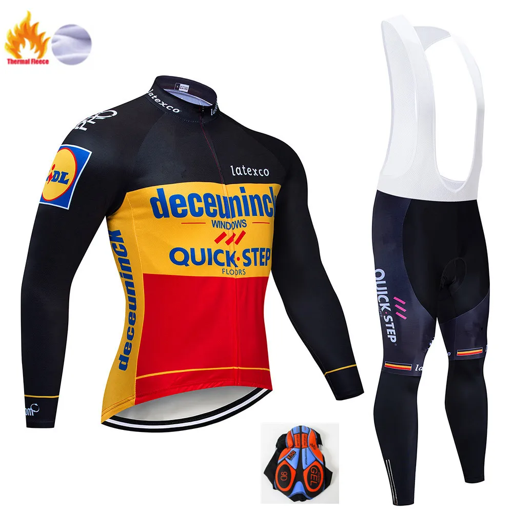 Winter Cycling Suit Pro Team QUICK STEP Велоспорт Джерси 9D нагрудник набор Бельгийская велосипедная одежда мужская зимняя теплая флисовая велосипедная Одежда для велоспорта - Цвет: Winter Cycling Suit