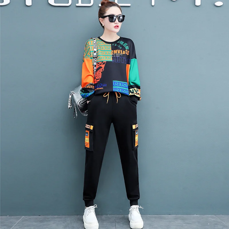 Женский спортивный костюм с капюшоном комплект из двух предметов Корейская