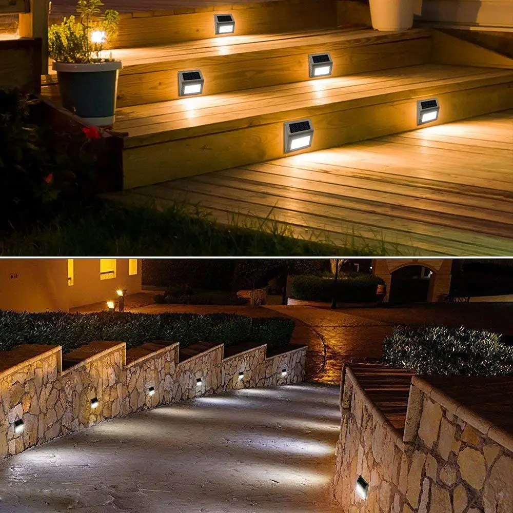 4 шт. нержавеющая сталь 3LED солнечный настенный светильник Открытый
