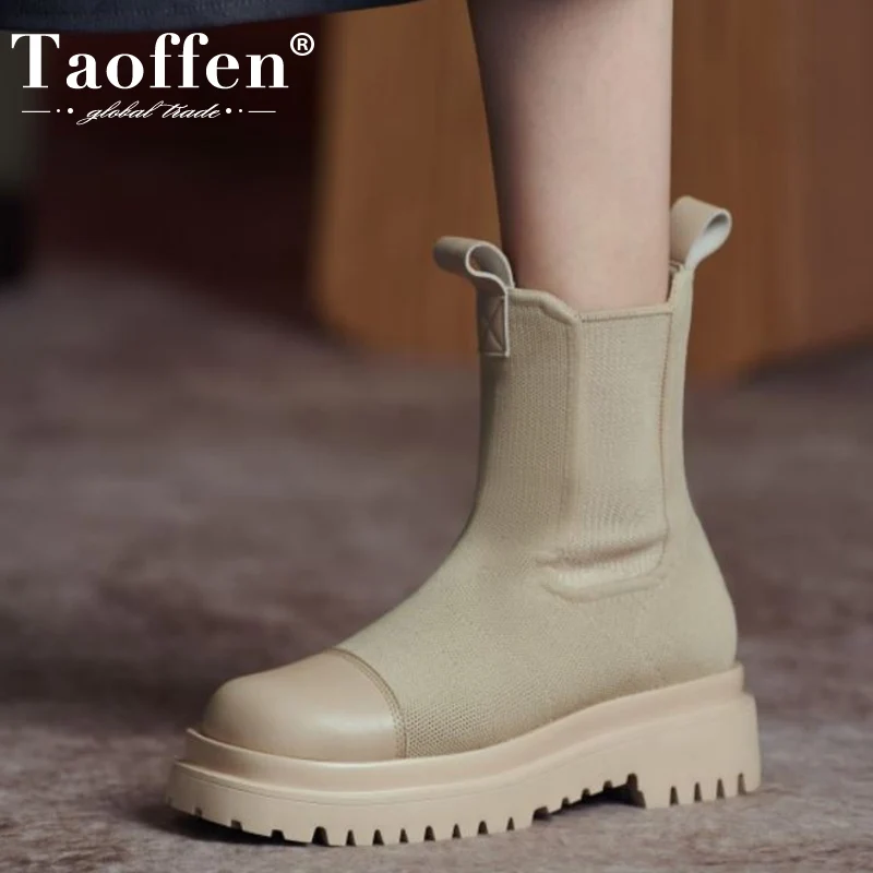 

Taoffen Female Ankle Boots Real Leather Women Shoes Solid Color Casual Short Boot 2022 New Arrival Fashion Footwear Size 35-40