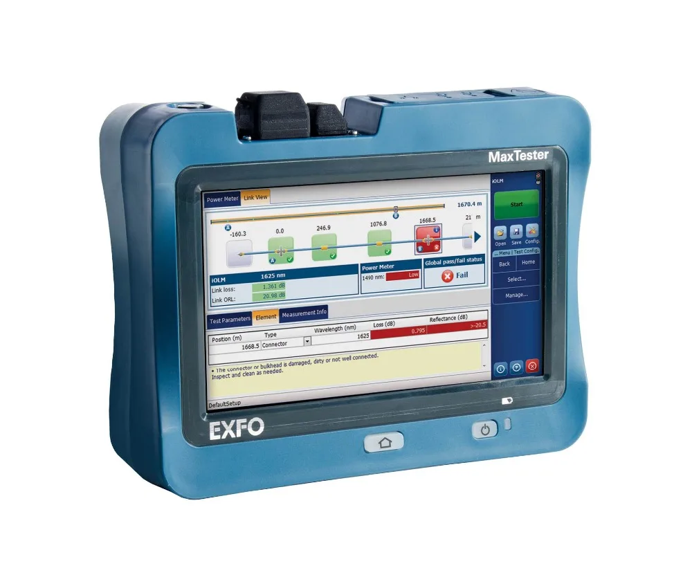 

EXFO IOLM MaxTester MAX-730C-SM2 PON/METRO OTDR 1310/1550nm/1625nm Tri-wavelength with dynamic 39/38/39/39dB Multi-languages