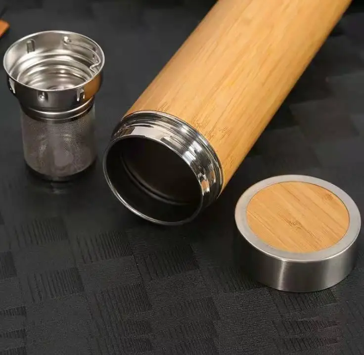 

10pcs 500ml Bamboo Tumbler with Tea Infuser & Strainer Bamboo Tea Tumbler Travel Mug 17oz Stainless Steel Tea Bottle SN3739