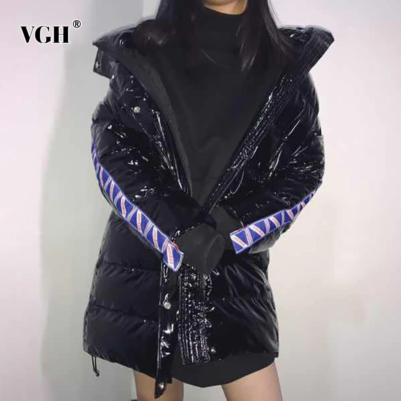 Женские парки из искусственной кожи VGH с высоким воротником и длинным рукавом