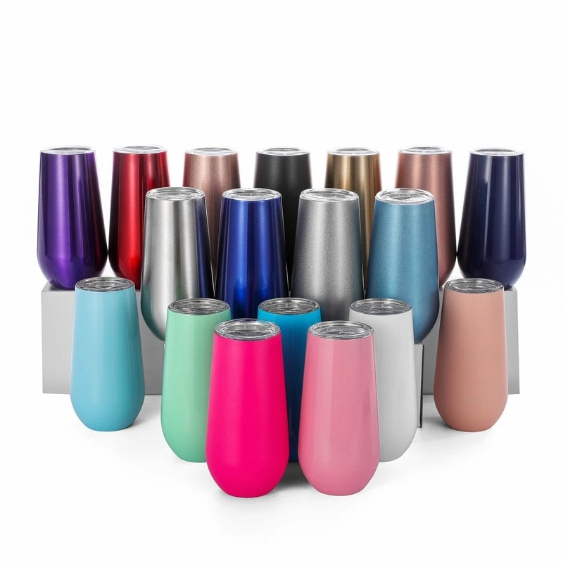 

6oz Wine Tumbler Beer Cups Champagne Cola Mugs With Lids Stainless Steel Insulated Vacuum Glass Egg Shaped Cup Thermos Gifts