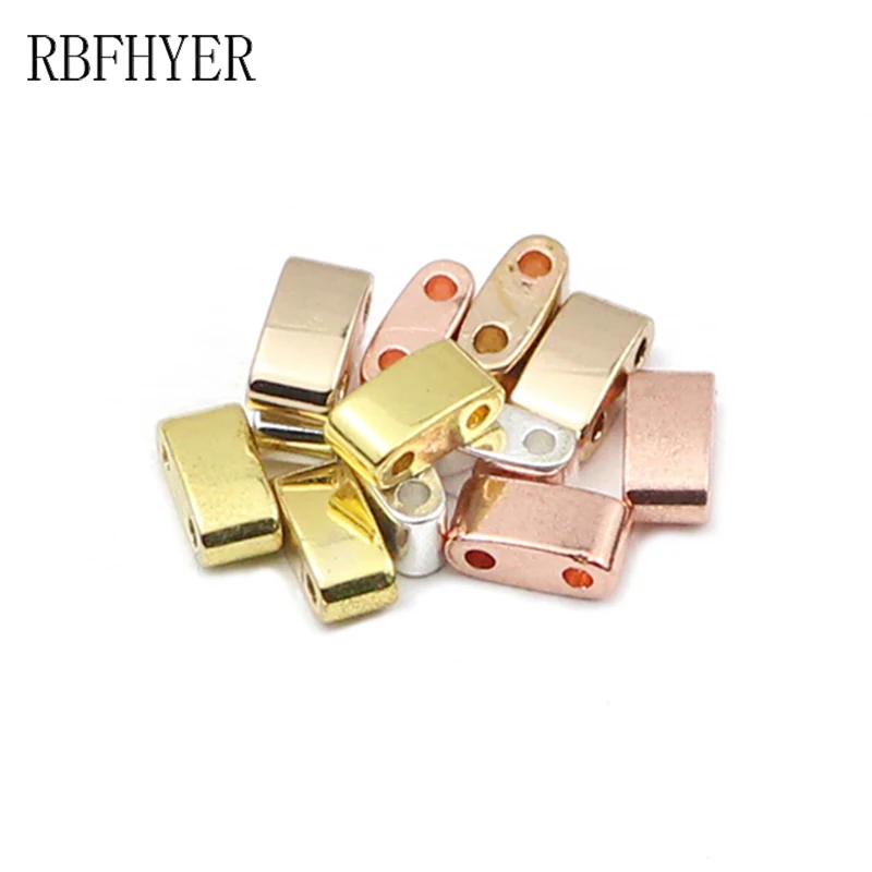 

Прямоугольные бусины RBFHYER с двумя отверстиями цвета розового золота гематит натуральный камень разделители свободные бусины для изготовле...