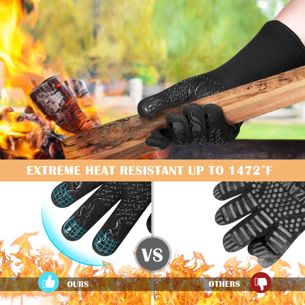

HOMEMAXS 1 Pair of Oven Mitts Heat Resistant High To 800 Silicone Protective BBQ Grilling (Blue + Black)