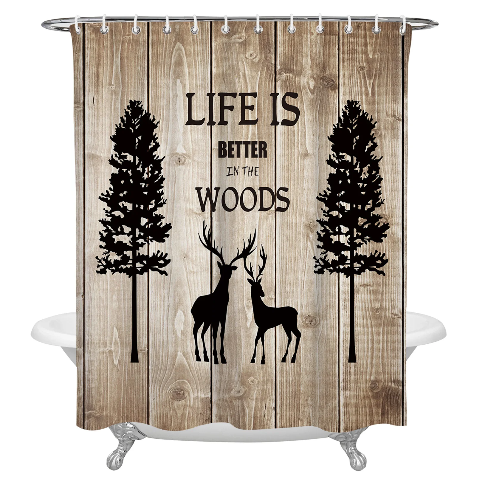 

Занавеска для душа с имитацией под дерево, с крючками