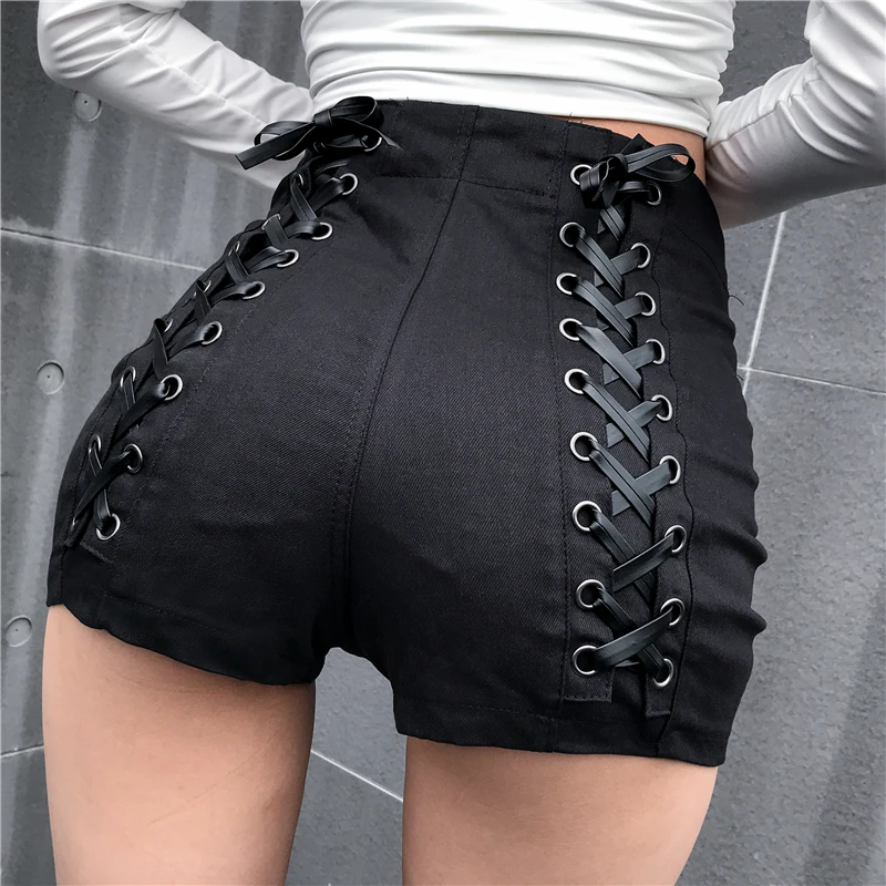 

FAKUNTN Factory wholesale High waist sexy slim lace up hip denim shorts female fashion straps was thin dancing girls hot