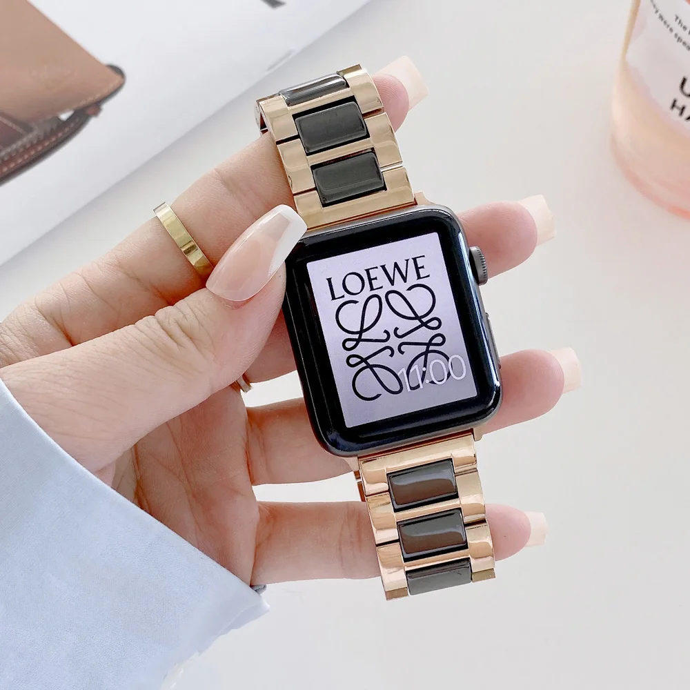 

Керамический ремешок для Apple Watch 44 мм, 40 мм, Металлический Стальной браслет для Apple Watch Sereis SE 6, 5, 4, 3